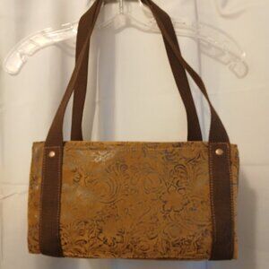 New Southwestern Velvet Tooled Brown Faux Leather Mini Duffle Tote Shoulder Bag